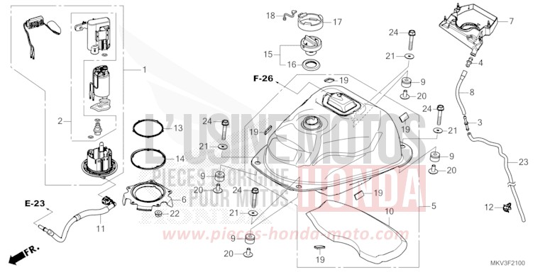 RESERVOIR A CARBURANT/POMPE A CARBURANT de Forza 750 MAT JEANS BLUE MATALLIC (PB417) de 2021